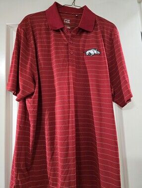 Cutter & Buck Red Striped Polo with Razorback Patch